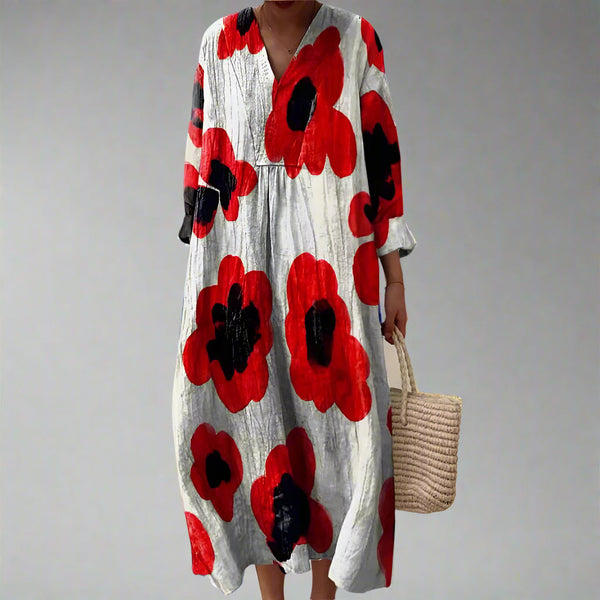 Evelyn | Bold Poppy Print Cotton Maxi Dress