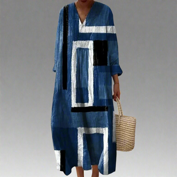 Evelyn | Abstract Navy Loose-Fit Maxi Dress